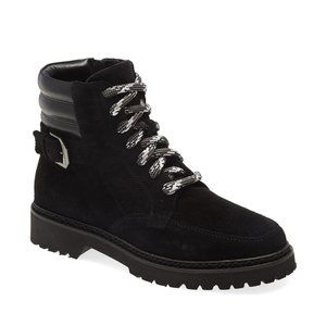 AQUATALIA MAYRA WEATHERPROOF MOTO BIKER  LACE-UP BOOT BLACK suede 9.5 (MD25)